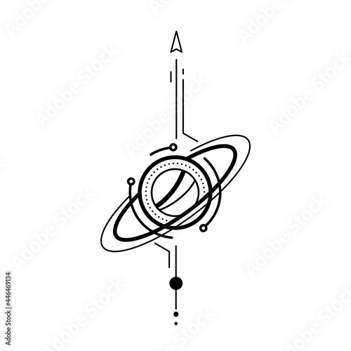 Vector abstract black and white space symbol illustration with circle, arrow