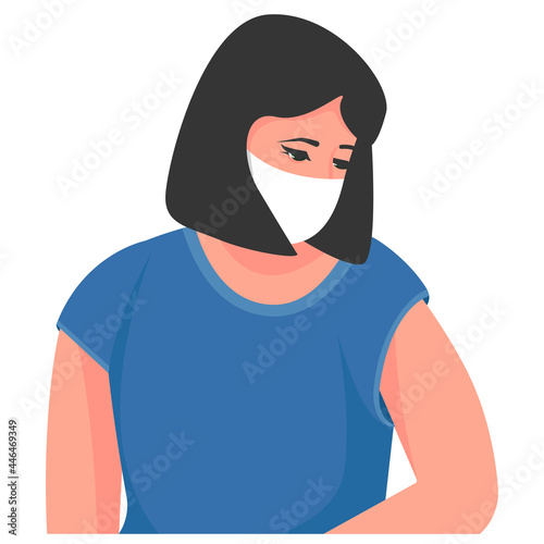 masked woman sitting. Vector illustration. Medicine concept