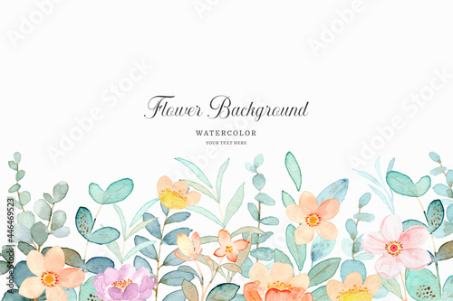 Floral garden background with watercolor