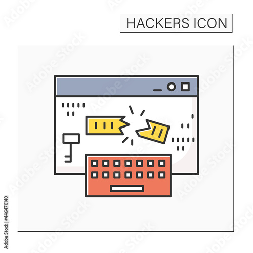 Keylogger color icon. Keyboard input logger injection. Concept of safe internet browsing and hacker account and financial data stealing attack. Isolated vector illustration