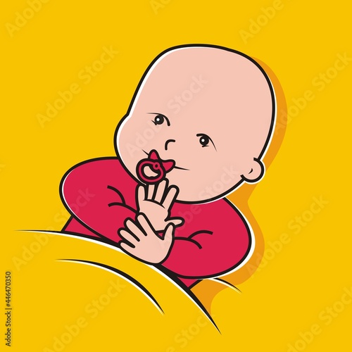 toddler, baby girl, vector illustration on yellow background