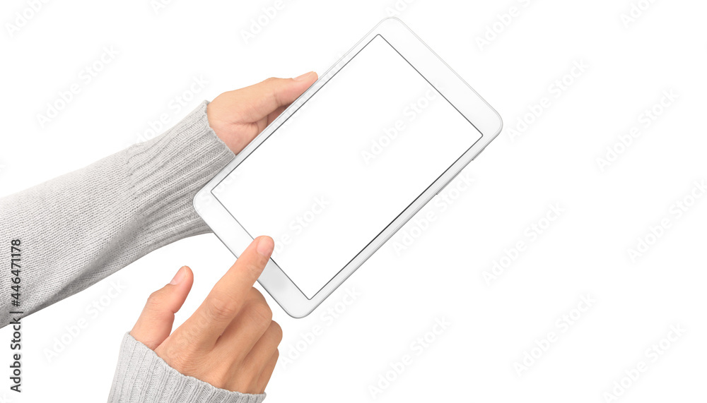 Hands holding tablet touch computer gadget Hands holding tablet touch computer gadget