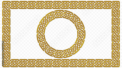 Shiny golden celtic frame - High resolution 3d render with transparent background and separated layers