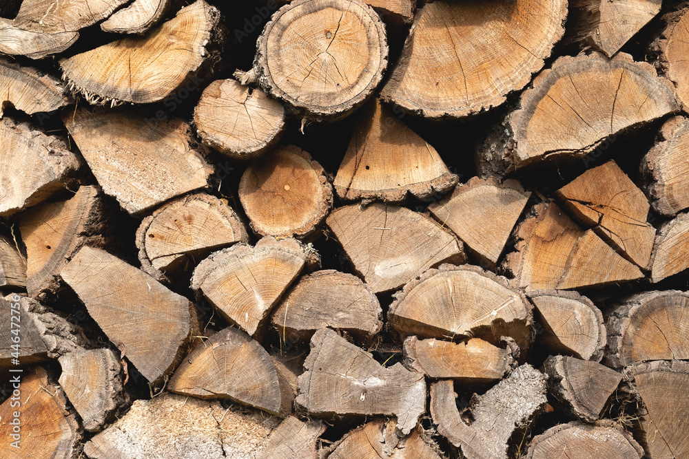 Pile of dry chopped firewood logs background. Preparation of firewood for the winter, closeup Pile of dry chopped firewood logs background. Preparation of firewood for the winter, closeup