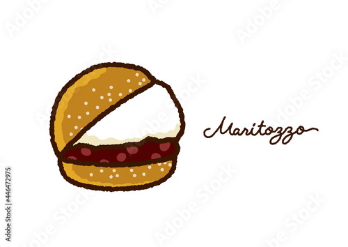 マリトッツォ（あんこ）のかわいいイラスト・話題のスイーツ　Maritozzo (red bean paste and cream)