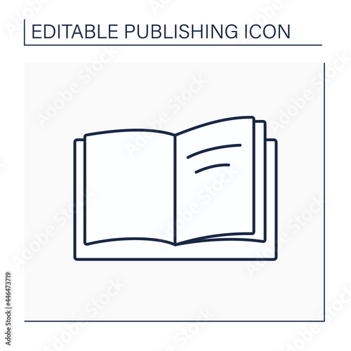 Title page line icon. First page of the book. Title and names of author and publisher. Publishing concept. Isolated vector illustration. Editable stroke