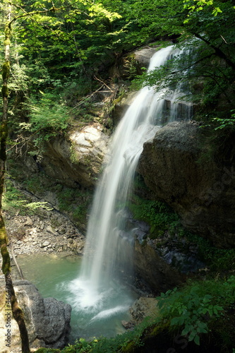 View of a hidden beautiful waterfall Alberschwende (Bregenzerwald), Vorarlberg, Austria.