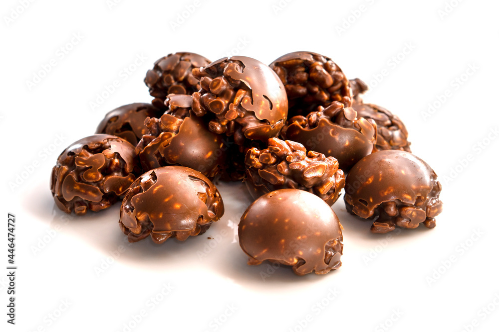 Chocolate candies on white background. food concept Chocolate candies on white background. food concept