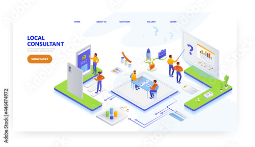 Local consultant landing page design, website banner vector template. Consulting business.