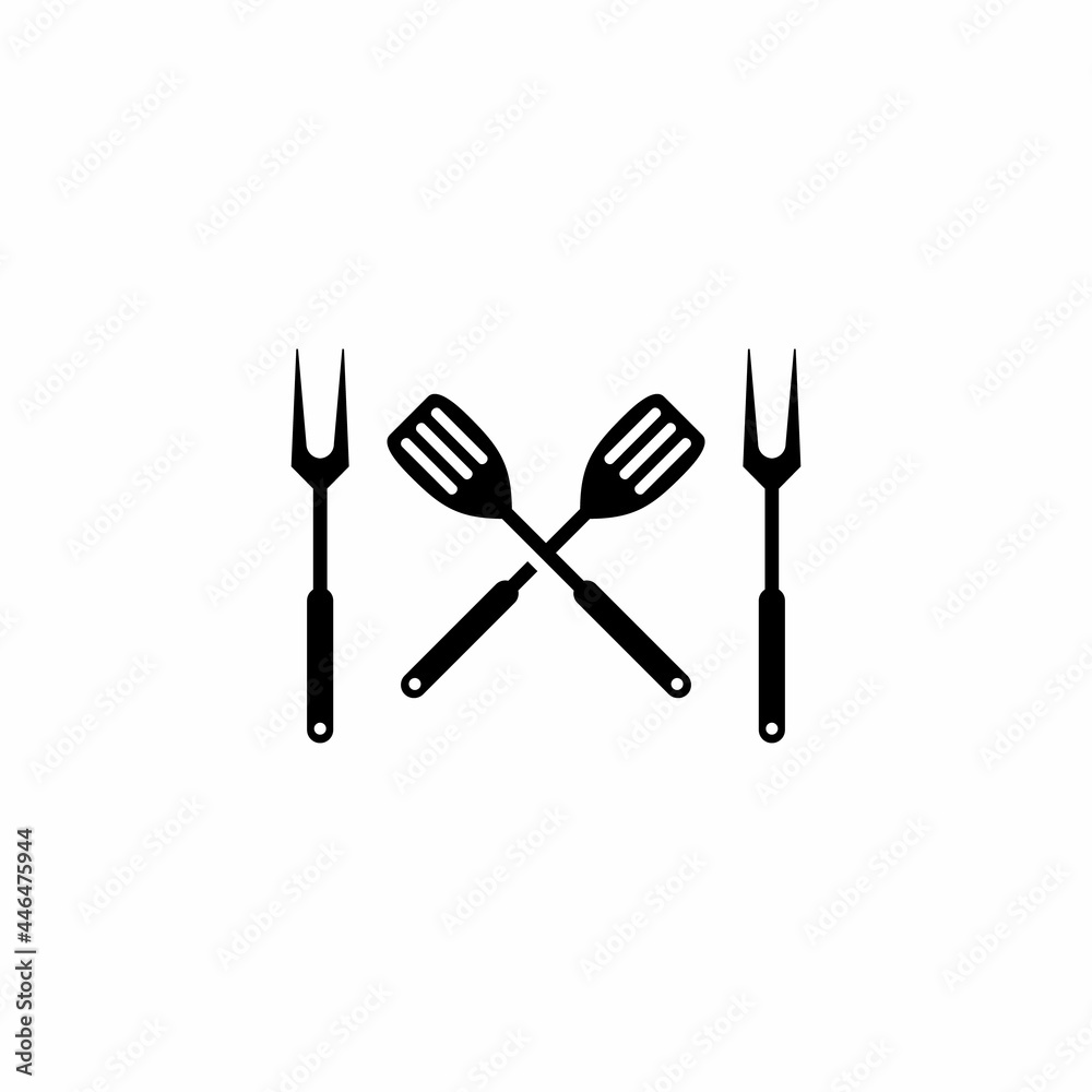 Fototapeta premium Crossed Barbecue Spatula and Fork, Simple Silhouette BBQ Tools Logo Vector Illustration