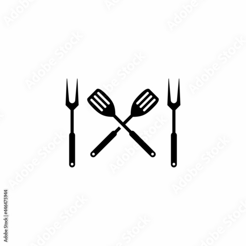 Crossed Barbecue Spatula and Fork  Simple Silhouette BBQ Tools Logo Vector Illustration