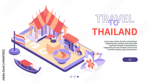 Travel to Thailand - modern colorful isometric web banner
