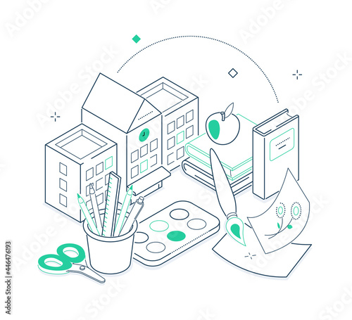 Education concept - green and black line illustration