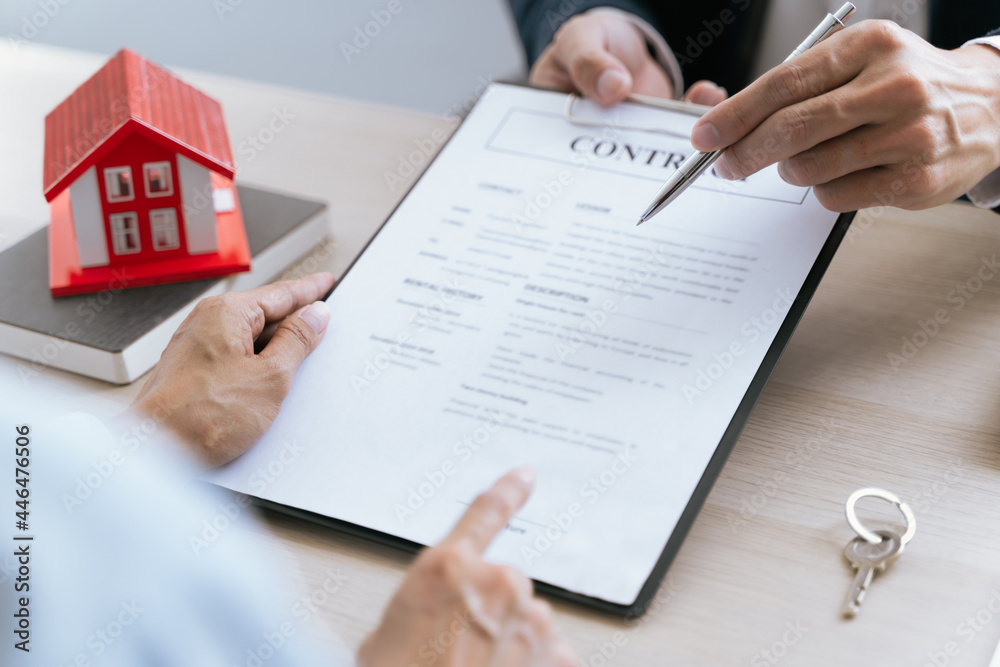 Concept of Property, Real estate agent with customer rent or buy house with contract.. Concept of Property, Real estate agent with customer rent or buy house with contract..