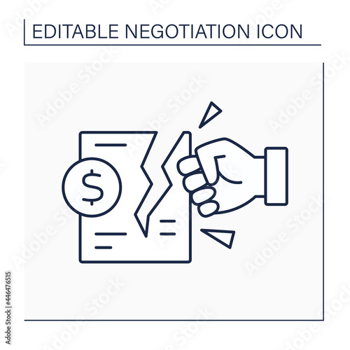 Deal breaker line icon. Break offer. Contract terms contradict another agreement or would require to act illegally.Negotiation concept. Isolated vector illustration. Editable stroke