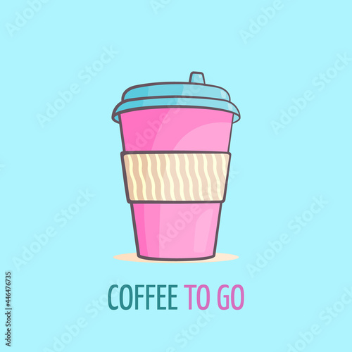 Coffee to go. Bright pink coffee cup. Takeaway coffee. Vector illustration.