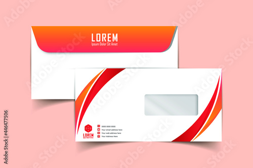  DL Envelopes design front and back view for office document or message. White empty mail envelope with transparent window. Full and folded A4 size. Flat vector illustration.