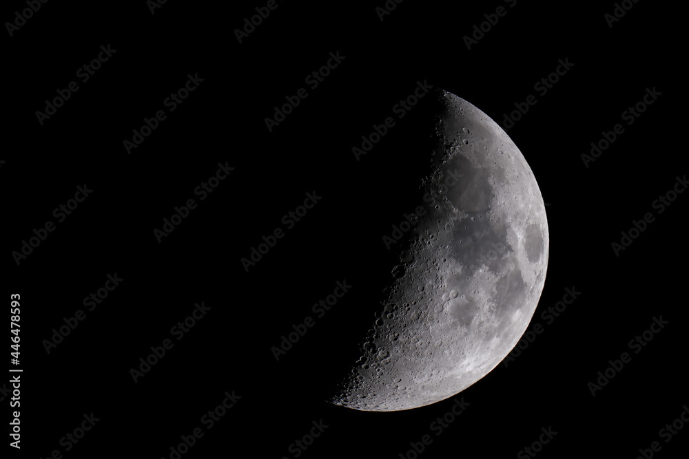 Crescent moon, 34% illuminated and with detail of craters and seas Crescent moon, 34% illuminated and with detail of craters and seas