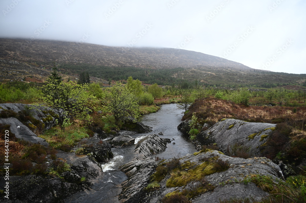 Scottish burn in moody hills