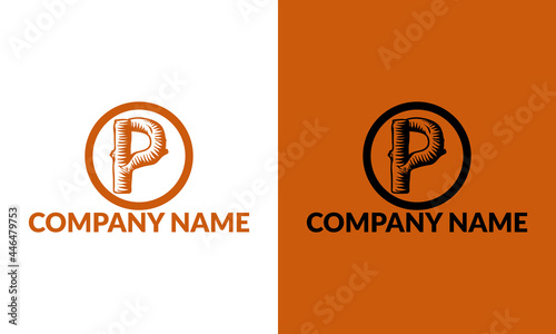 Abstract P letter logo with wood veins logo vector icon illustration concept. Wood and timber texture symbol logo. woods letter modern and creative logo design.