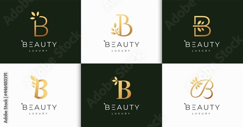 Set of luxury letter B natural feminine beauty monogram style logo design template