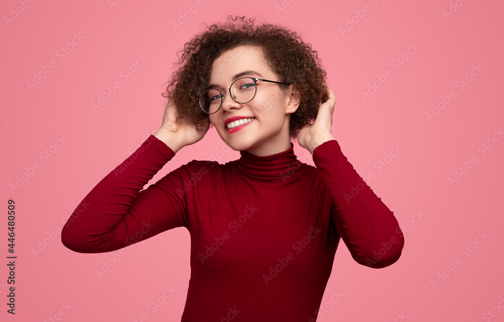 Happy young woman with curly hair Happy young woman with curly hair