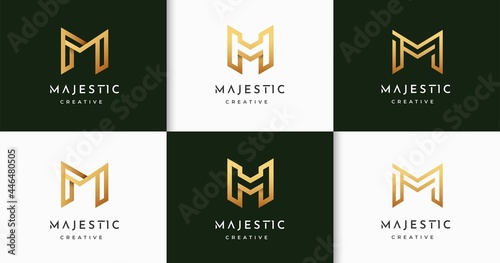 Set of luxury letter M monogram style logo design template