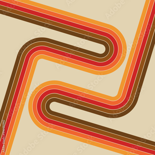 Abstract illustration of diagonal retro style lines in yellow, orange, red and brown colors on beige background © anasztazia