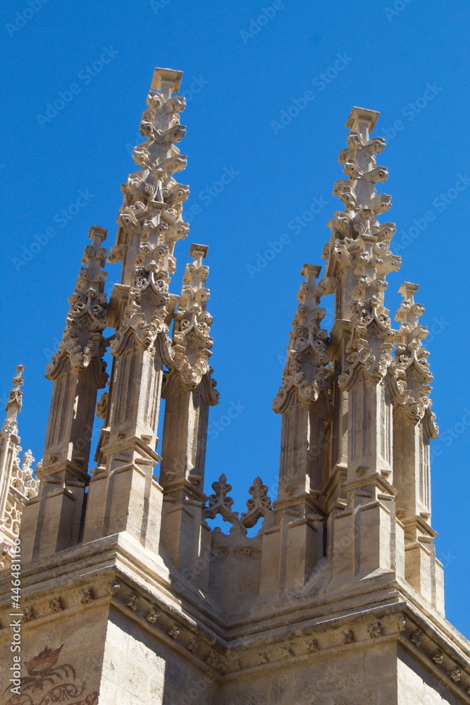 Gothic style cathedral exterior with pinnacles Gothic style cathedral exterior with pinnacles