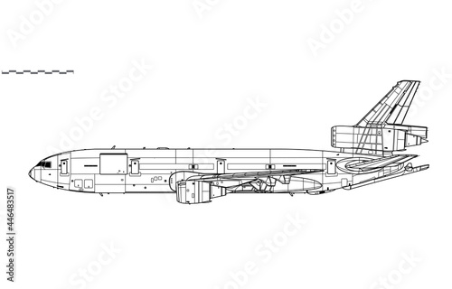 McDonnell Douglas KC-10 Extender. Vector drawing of aerial refueling tanker and transport aircraft. Side view. Image for illustration and infographics.
