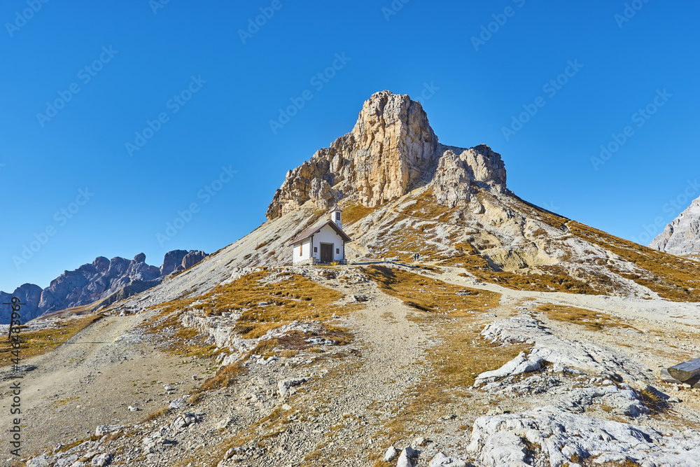 famous peaks of Tre Cime di Lavaredo National park, UNESCO world heritage site in Dolomites, Italy famous peaks of Tre Cime di Lavaredo National park, UNESCO world heritage site in Dolomites, Italy