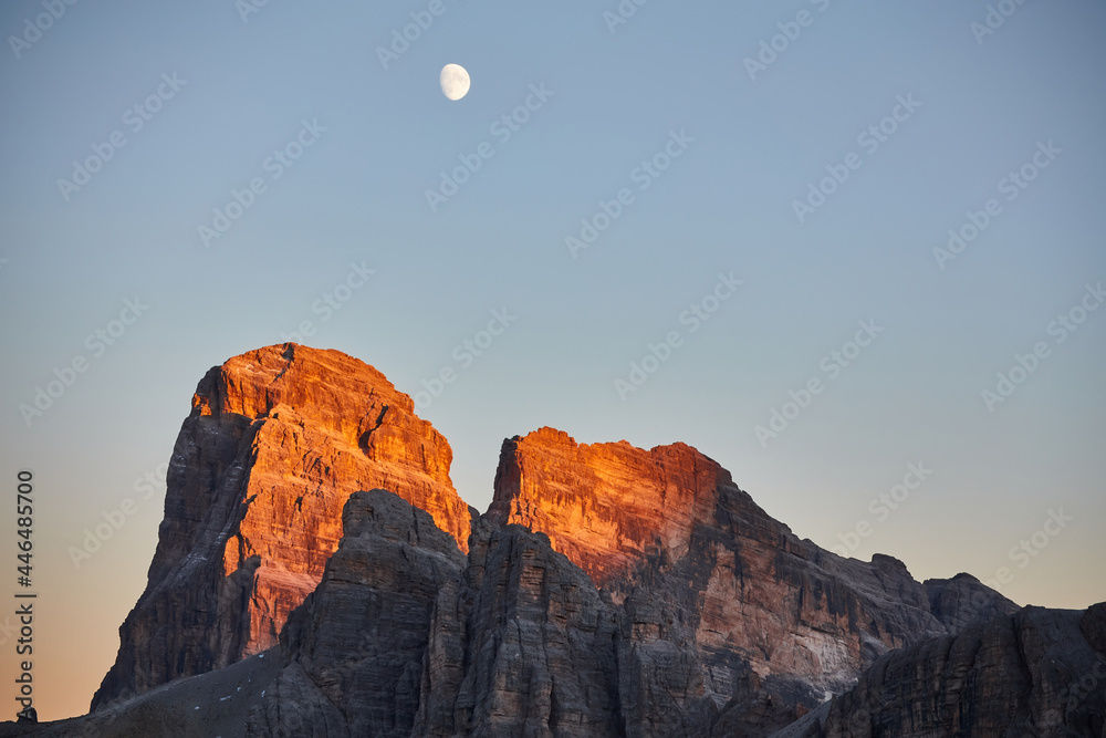 Dolomites mountain panorama at sunset - Tre Cime di Lavaredo
