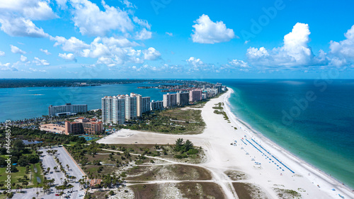 An aerial view shot by a drone of Sand Key Island Florida - A southern view of the beaches