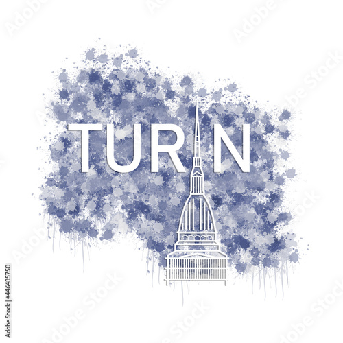 Mole Antonelliana synagogue landmark building in Turin Italy watercolor doodle