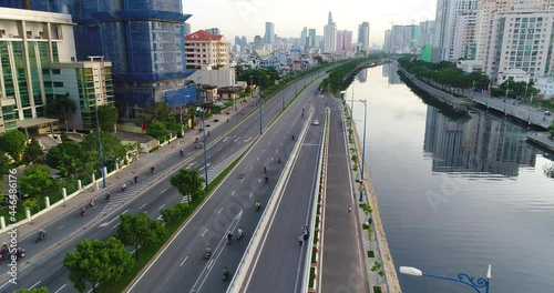 Aerial view of East West highway or Vo Van Kiet highway in Ho Chi Minh city, Vietnam in November 2017