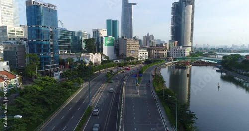 Aerial view of East West highway or Vo Van Kiet highway in Ho Chi Minh city, Vietnam in November 2017