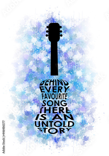 Guitar typography inspirational quotes watercolor doodle