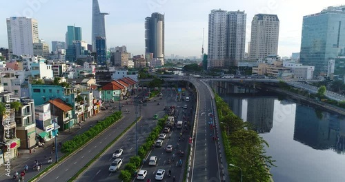 Aerial view of East West highway or Vo Van Kiet highway in Ho Chi Minh city, Vietnam in November 2017