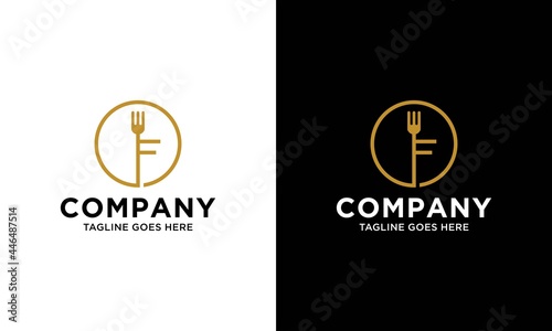 luxury letter f creative logo illustration fork color vector design concept template