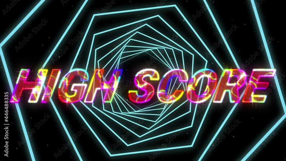 High score text with lightning effect against glowing tunnel on black background High score text with lightning effect against glowing tunnel on black background