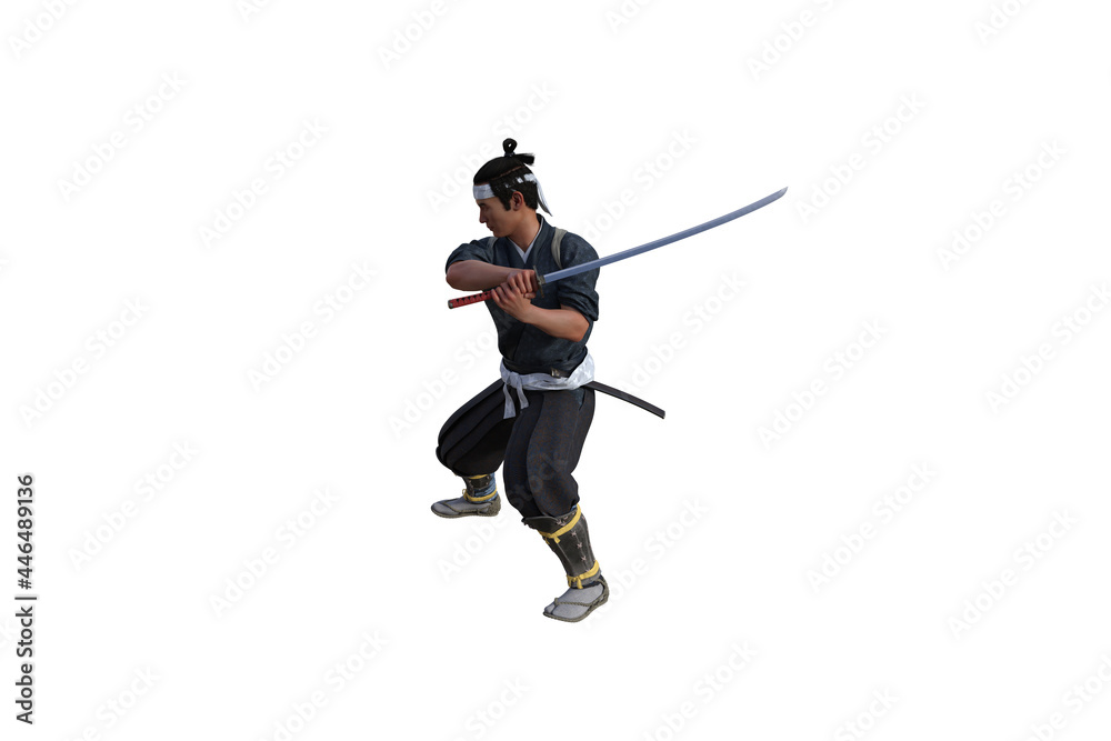Chinese fighter poses with sword for your scenes specially for collage, isolated on white background. 3D illustration. 3D rendering. Chinese fighter poses with sword for your scenes specially for collage, isolated on white background. 3D illustration. 3D rendering.