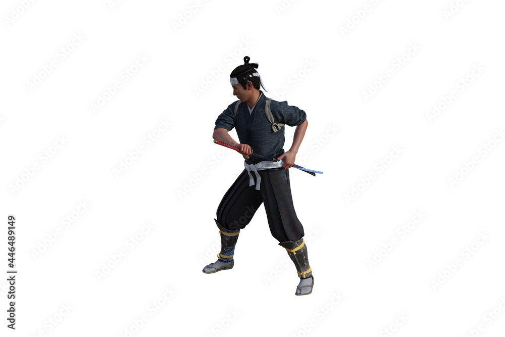 Chinese fighter poses with sword for your scenes specially for collage, isolated on white background. 3D illustration. 3D rendering. Chinese fighter poses with sword for your scenes specially for collage, isolated on white background. 3D illustration. 3D rendering.