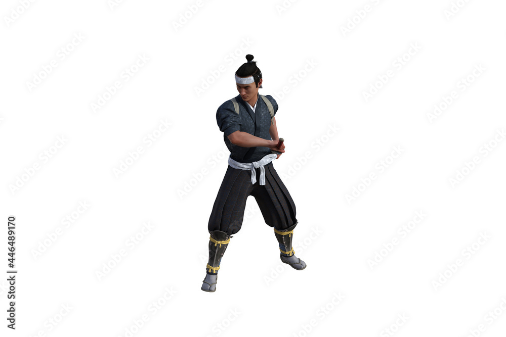 Chinese fighter poses with sword for your scenes specially for collage, isolated on white background. 3D illustration. 3D rendering. Chinese fighter poses with sword for your scenes specially for collage, isolated on white background. 3D illustration. 3D rendering.