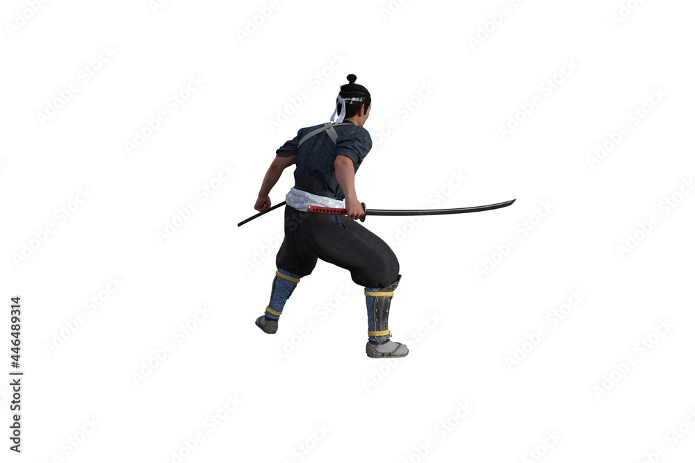 Chinese fighter poses with sword for your scenes specially for collage, isolated on white background. 3D illustration. 3D rendering. Chinese fighter poses with sword for your scenes specially for collage, isolated on white background. 3D illustration. 3D rendering.