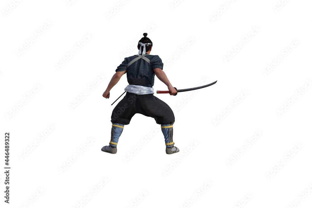 Chinese fighter poses with sword for your scenes specially for collage, isolated on white background. 3D illustration. 3D rendering. Chinese fighter poses with sword for your scenes specially for collage, isolated on white background. 3D illustration. 3D rendering.