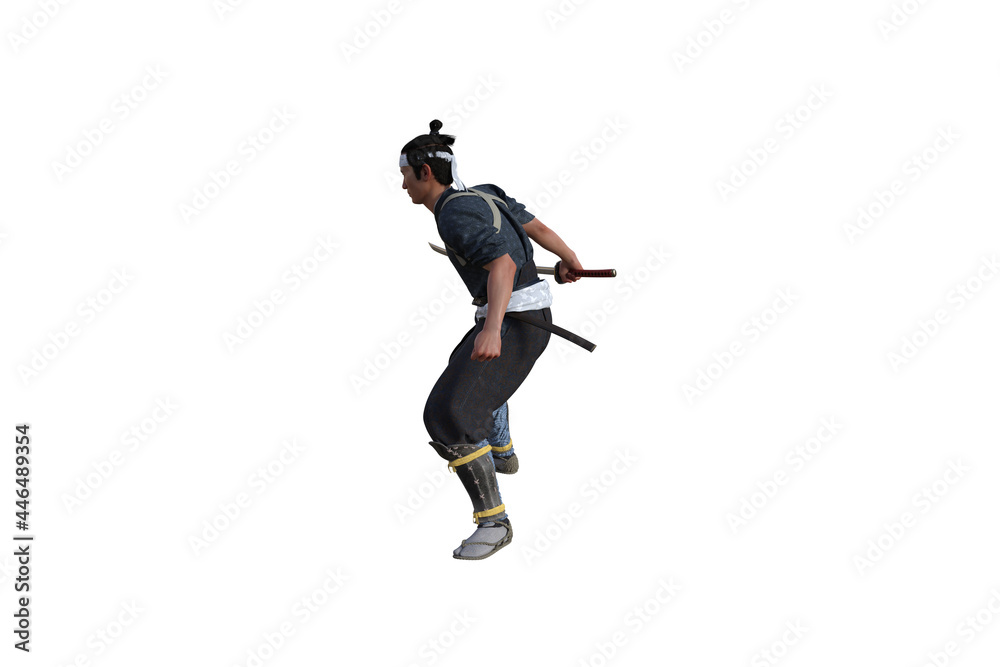 Chinese fighter poses with sword for your scenes specially for collage, isolated on white background. 3D illustration. 3D rendering. Chinese fighter poses with sword for your scenes specially for collage, isolated on white background. 3D illustration. 3D rendering.