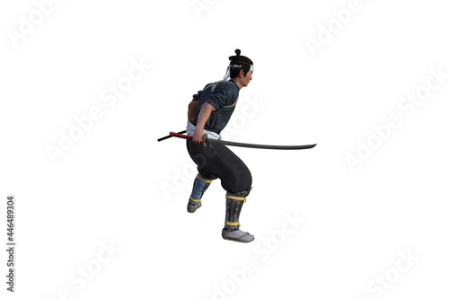 Chinese fighter poses with sword for your scenes specially for collage  isolated on white background. 3D illustration. 3D rendering.