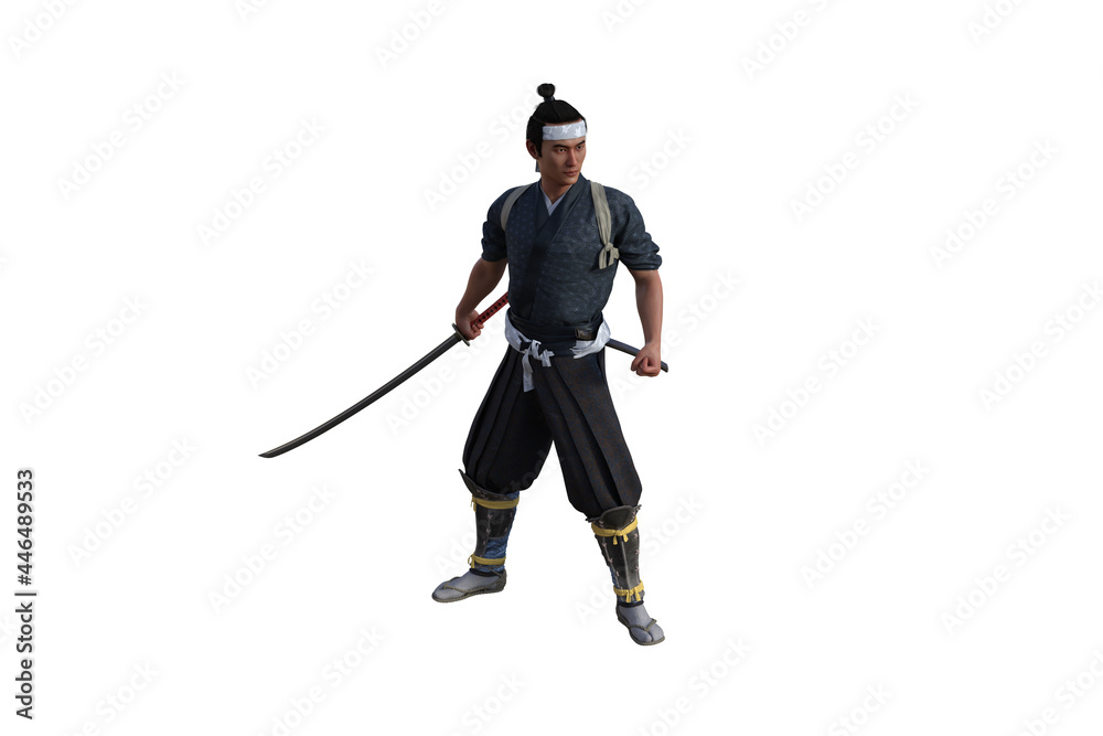 Chinese fighter poses with sword for your scenes specially for collage, isolated on white background. 3D illustration. 3D rendering. Chinese fighter poses with sword for your scenes specially for collage, isolated on white background. 3D illustration. 3D rendering.