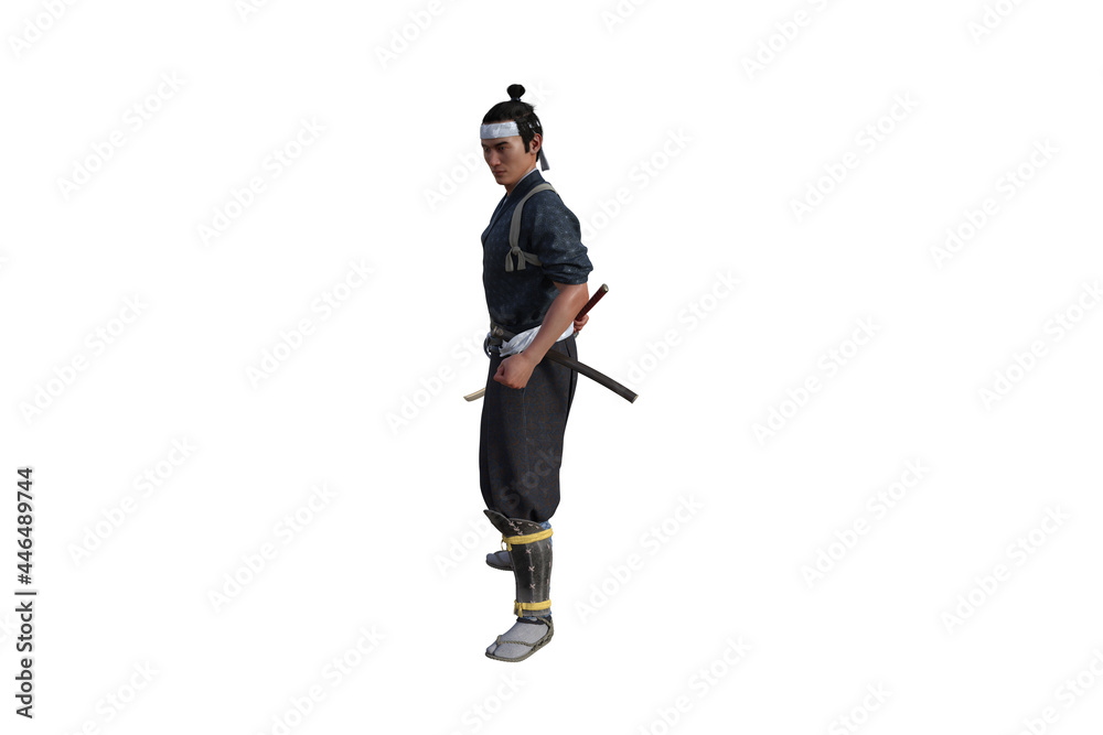 Chinese fighter poses with sword for your scenes specially for collage, isolated on white background. 3D illustration. 3D rendering. Chinese fighter poses with sword for your scenes specially for collage, isolated on white background. 3D illustration. 3D rendering.