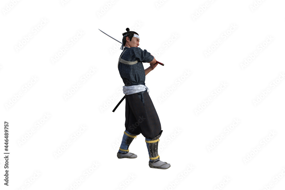 Chinese fighter poses with sword for your scenes specially for collage, isolated on white background. 3D illustration. 3D rendering. Chinese fighter poses with sword for your scenes specially for collage, isolated on white background. 3D illustration. 3D rendering.